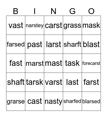 Controlled 'r' vowel bingo Card