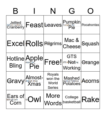 T-GIVING BINGO Card