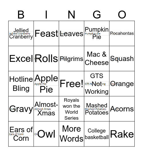 T-GIVING BINGO Card