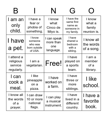 Diversity Bingo Card