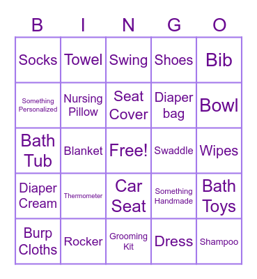 Baby Shower Bingo Card