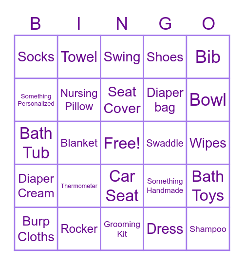 Baby Shower Bingo Card