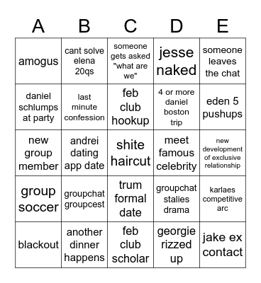 groupchat bingo Card