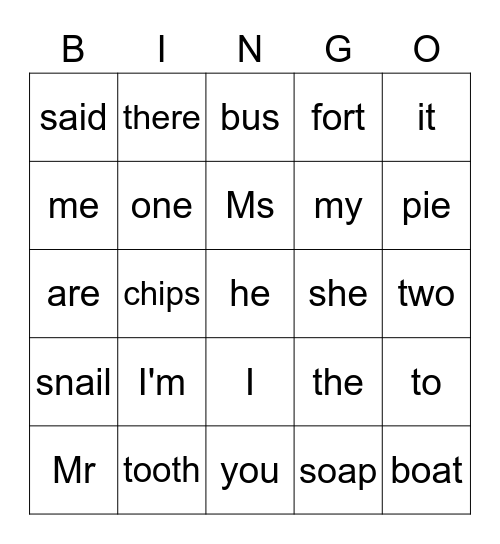 G1 HWF and digraph bingo Card
