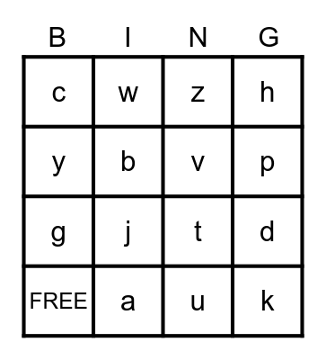 Letter Sounds Bingo Card