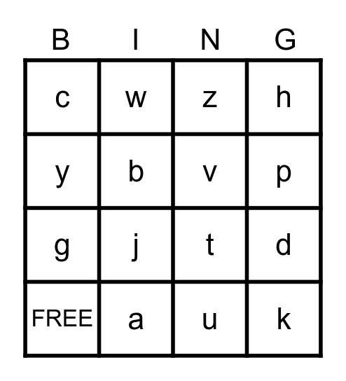 Letter Sounds Bingo Card