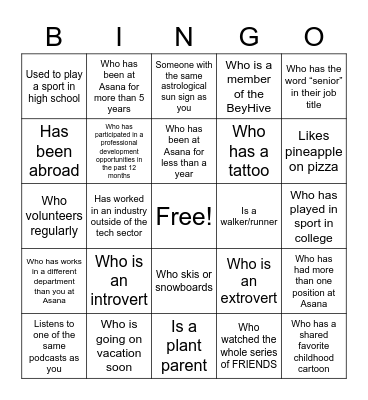 Bonding Bingo Card