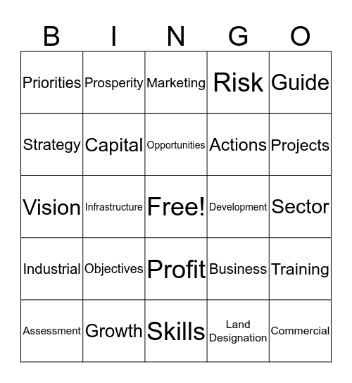 Economic Development Bingo Card