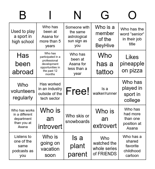 Bonding Bingo Card