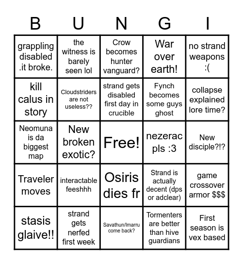 Lightfall bingo! Bingo Card
