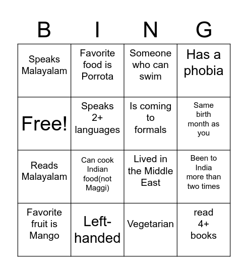 YUMSA Welcome Night BING! Bingo Card