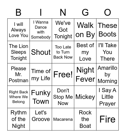 Jan-Feb Playlist Bingo Card