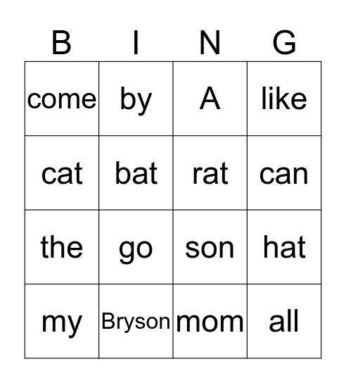 Bryson's Bingo Card