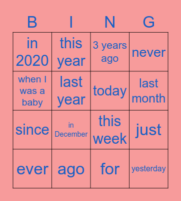 Present Perfect Past Simple Bingo Card