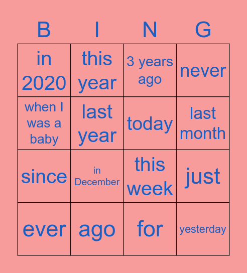 Present Perfect Past Simple Bingo Card