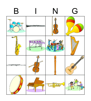 Musical instruments Bingo Card