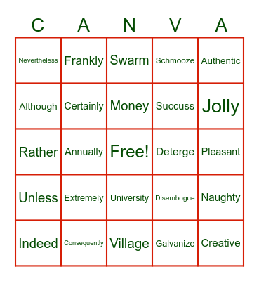 Part of Speech Bingo Card
