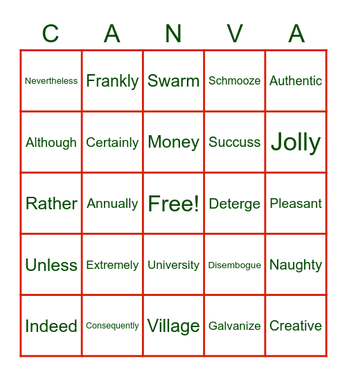 Part of Speech Bingo Card