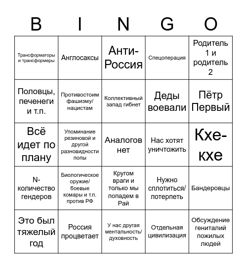Путин-бинго Bingo Card