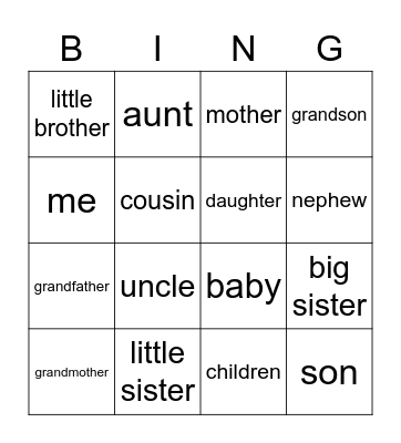 Family Bingo Card