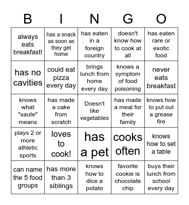 Introduction to Foods Bingo! Bingo Card