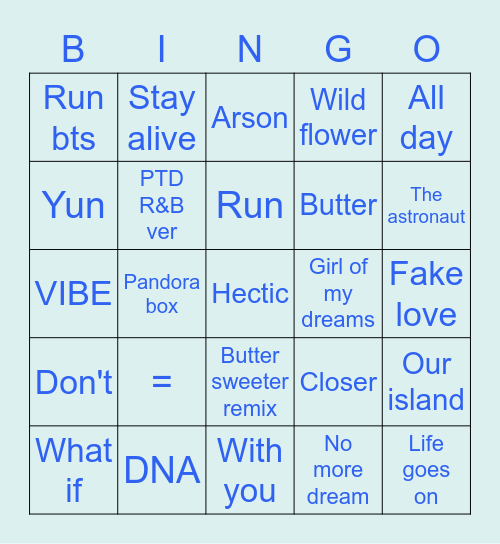 @haricrazyforbts Bingo Card