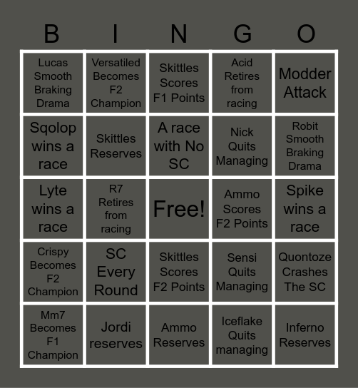 ServerWide FormulaV Bingo! Bingo Card