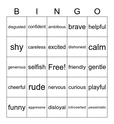 Personality Bingo Card