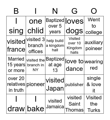 JW People Bingo Card