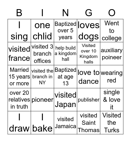 JW People Bingo Card