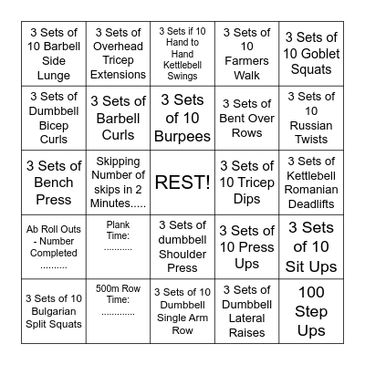 Group Fitness! Bingo Card