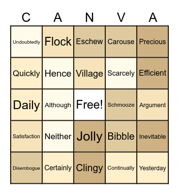 Parts of Speech Bingo Card