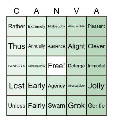 Parts of Speech Bingo Card