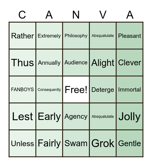 Parts of Speech Bingo Card