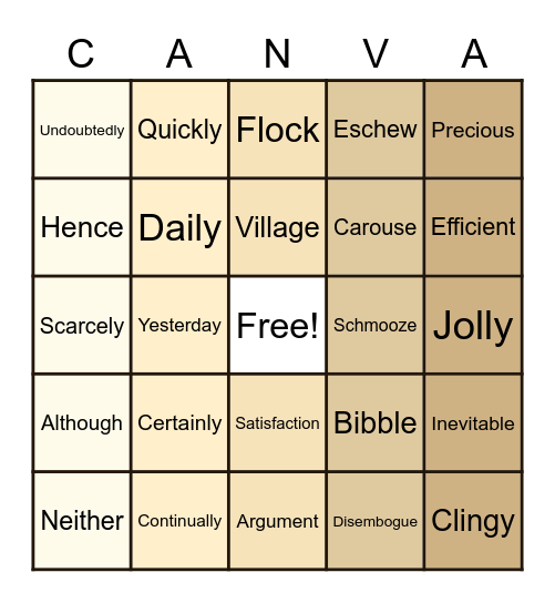 Parts of Speech Bingo Card