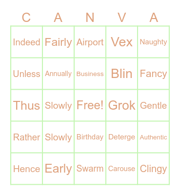 Part of Speech Bingo Card