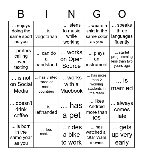 Find someone in this room who... Bingo Card
