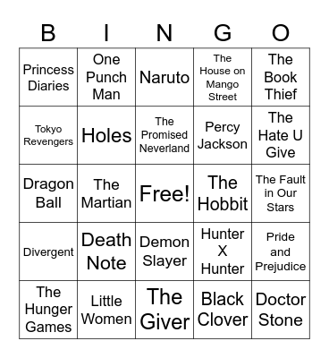 Library/Graphic Novel Club Book Bingo Card