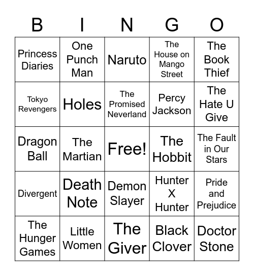 Library/Graphic Novel Club Book Bingo Card