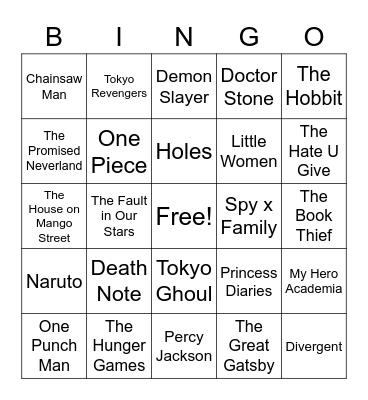 Library/Graphic Novel Club Book Bingo Card