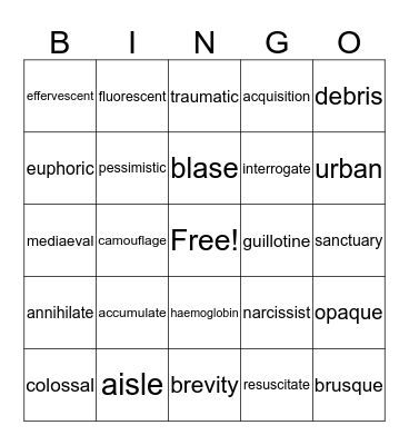 Vocabulary 1 Bingo Card