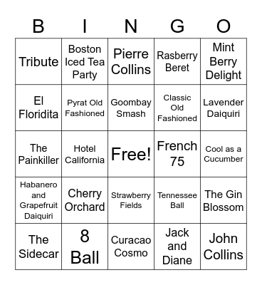 Cocktail Bingo Card