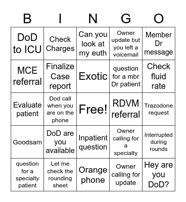 DoD Bingo Card