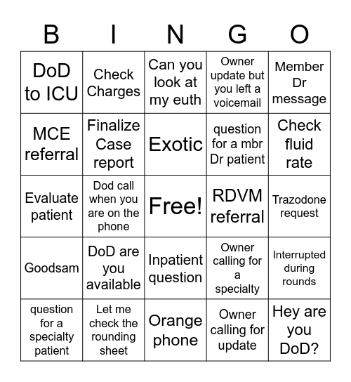 DoD Bingo Card