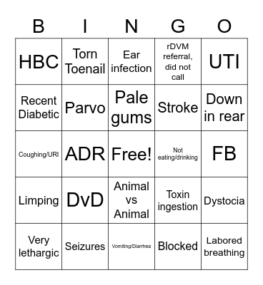 Triage Bingo Card