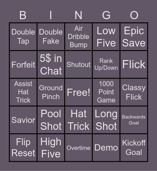 Grifflicious Rocket League Stream Bingo Card