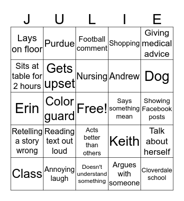 Julie bingo Card