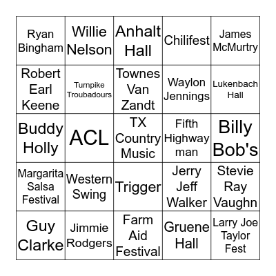 TX Country Music & Honkytonks Bingo Card
