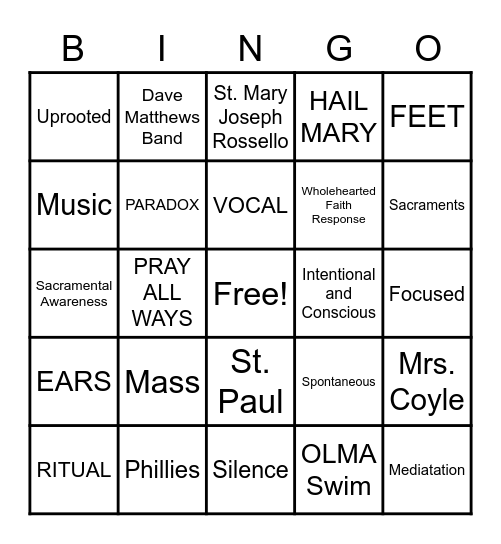 PRAYER BINGO Card