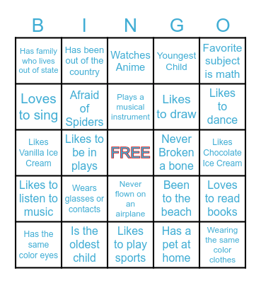 Girls Group  "Find Someone Who" Bingo Card